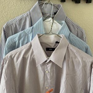 Boss Men's Dress Shirt Set - Blue, Gray, and Brown Stripes